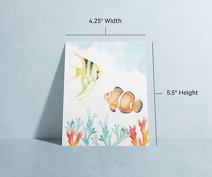 Twigs Paper - Assorted Ocean-Themed Greeting Cards - Stationery Cards with Envelopes - Thank You Card - Blank Note Cards - Greeting Cards for All Occasions - Made in USA (5.5 x 4.25, Set of 12)