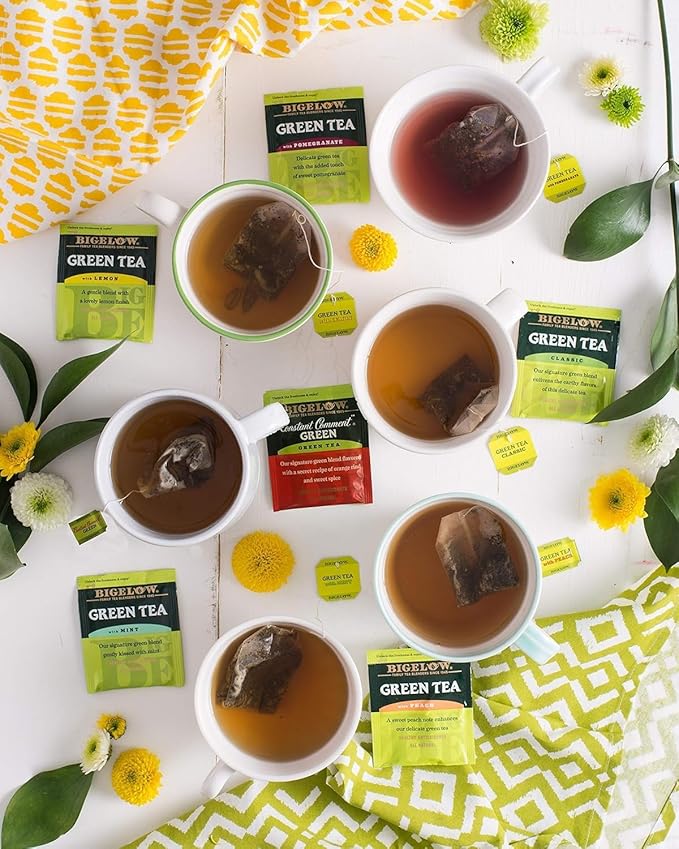 Bigelow Tea Green Tea Variety Pack, Classic Green Tea, Lemon, Pomegranate, Mint, Peach and Constant Comment Flavors, 20 Count Box (Pack of 6), 120 Total Tea Bags