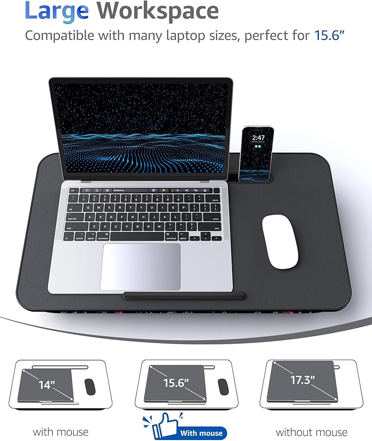 Lap Desk – L.DOCTOR Cushioned Lap Desks, Portable Laptop Desk for Bed, Couch & Floor, Washable Cushion, Built-in Phone & Tablet Slot, Fits 17.3" Laptop – Working, Writing, Gaming – Large, Crown Skull