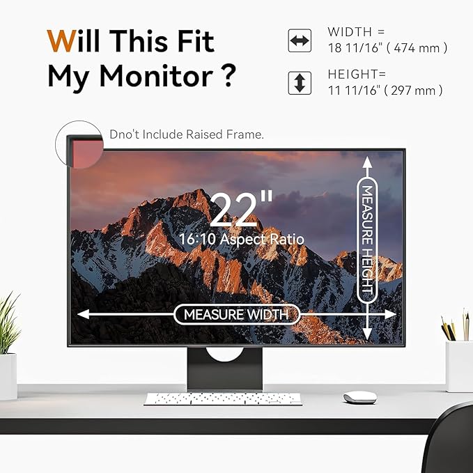 [5-Pack] 22 Inch Computer Privacy Screen for 16:10 Widescreen Monitor, Anti Glare Anti-UV Eye Protection Desktop PC LED Monitor Filter, Removable Anti-Scratch Screen Film 22in