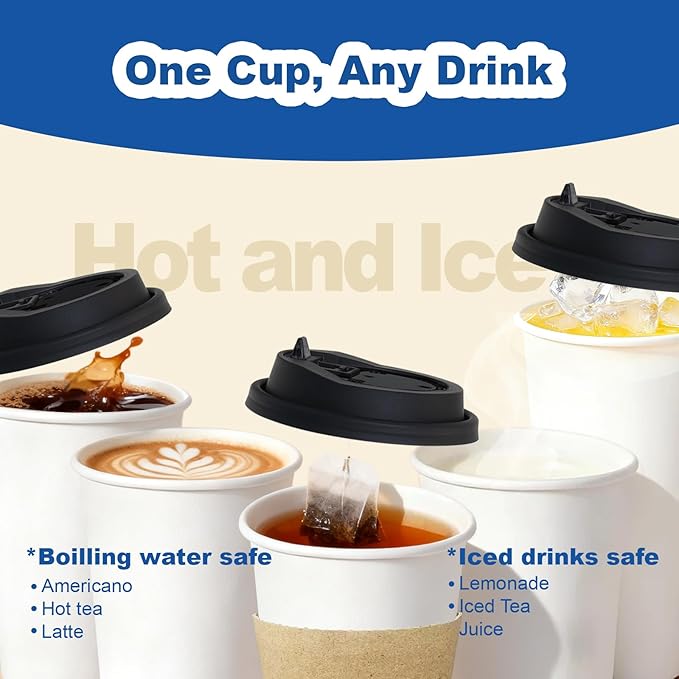 Coolcap 20 oz 500 Pack Coffee Cups with Lids and Sleeves, Straws, Hot Disposable To Go Travel Paper Cups Bulk for Office, Home Coffee Bar Accessories, Chocolate, Cocoa, Beverage (White)