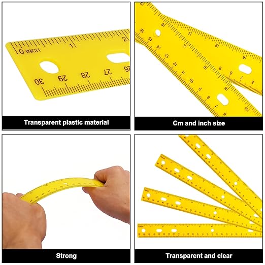200 Pack 12 Inch Plastic Rulers Bulk, Yellow Plastic Ruler, Yellow Ruler with Dual-Scale Measurement, Easy to Store, for Home, Office, Practical Use by KUKLIPJIM