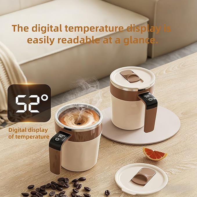 Self Stirring Coffee Mug,Heated Coffee Mug Rechargeable with Temperature Display,Fun Coffee Mug Warmer,Suitable for Beverages Such Coffee,Milk,Cocoa (Black)