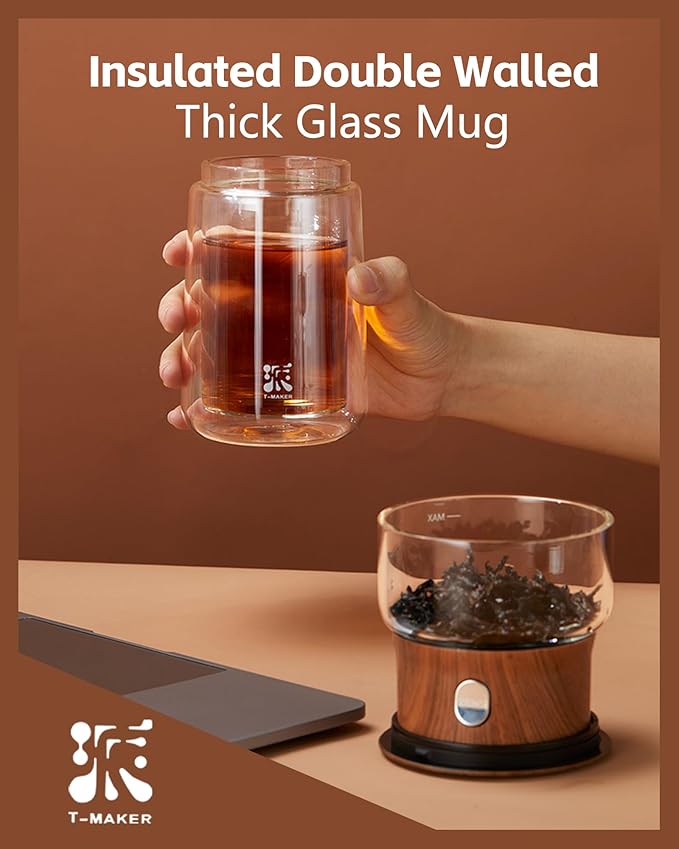 ZENS Modern Glass Infuser Teapot, One Touch Tea Maker for Loose Leaf Tea with Insulated Mug and Portable Case. Enchanted Pot Alternatives for Tea Lover Gifts