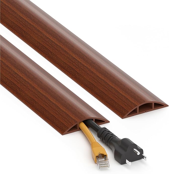 Floor Cord Cover 4ft, Brown Walnut Wood Cord Hider Floor Hide Extension Cords, Floor Cable Management Floor Cable Cover Wire Covers for Cords, Cable Protector Cord Cavity W0.6in x H0.32in