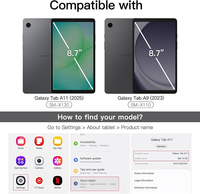 JETech Screen Protector for Samsung Galaxy Tab A11 / Tab A9 8.7-Inch 2025/2023 with Easy Installation Frame, Tempered Glass Film, HD Clear, 2-Pack