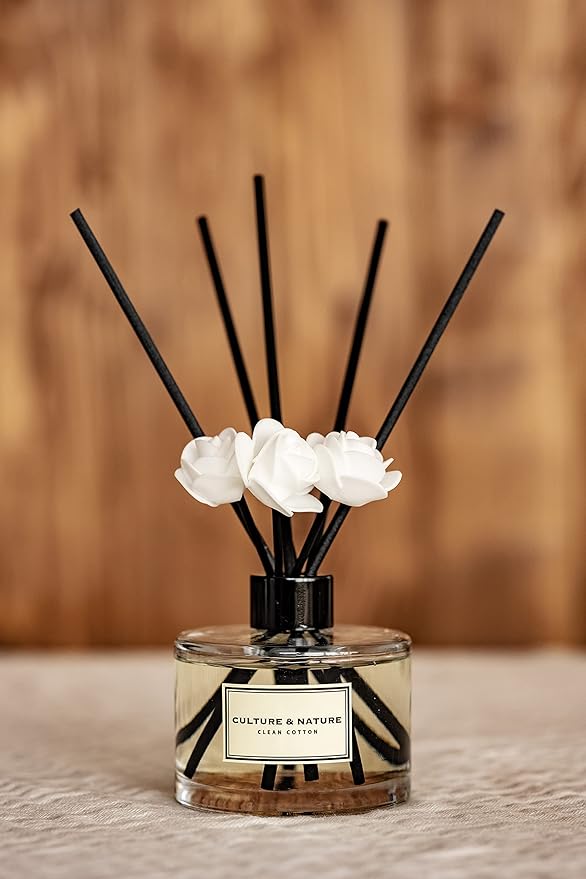 CULTURE & NATURE Reed Diffuser Set 6.7oz (200ml) Lily of The Valley Scented Diffuser with Sticks Home Fragrance Reed Diffuser for Bathroom Shelf Decor