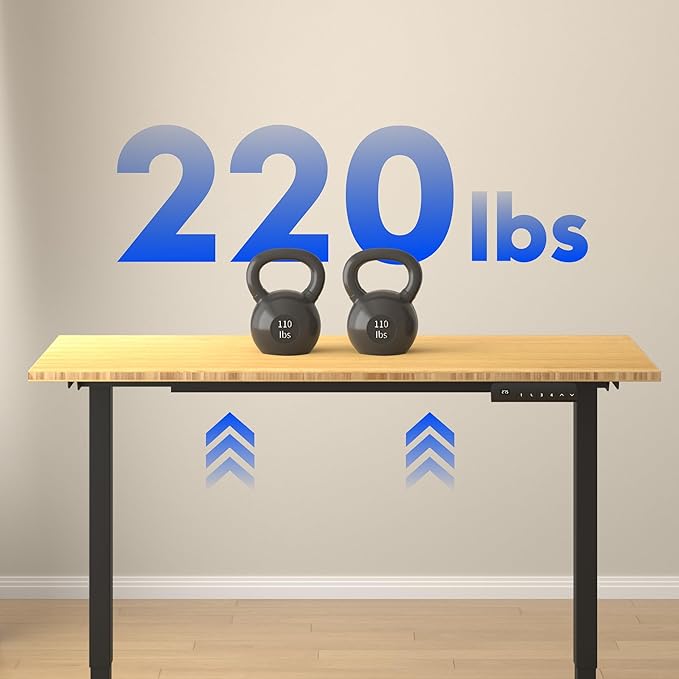 FLEXISPOT E3 Bamboo Dual Motor 60 x 30 Electric Standing Desk Sit Stand Up Desk, Holds 220 lbs, Adjustable Height w/Memory Presets, Solid Bamboo Desktop & Black Frame, Ships in 2 Boxes