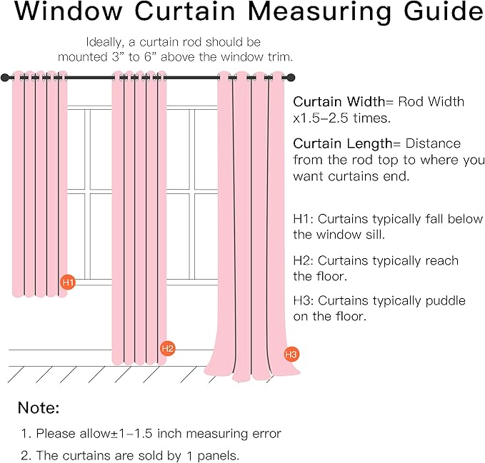 XiDi Curtains for Bedroom Decor Pink34/96/1 US
