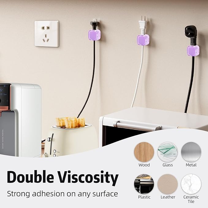Magnetic Cable Clips Cord Organizer Holder, 6 Pack Adhesive Wire Holder Keeper Organizer USB Charging Cable Storage Holder for Home Office Phone Car Wall Desktop Nightstand Kitchen (Purple)