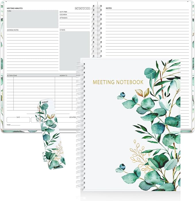 SUNEE Half Meeting Half Note - 7.5"x10" Professional Notebooks for Work - 160 Pages, B5 Size Project Planner, Spiral Meeting Agenda/Minutes Organizer for Women Men, Note Taking, Office & Business