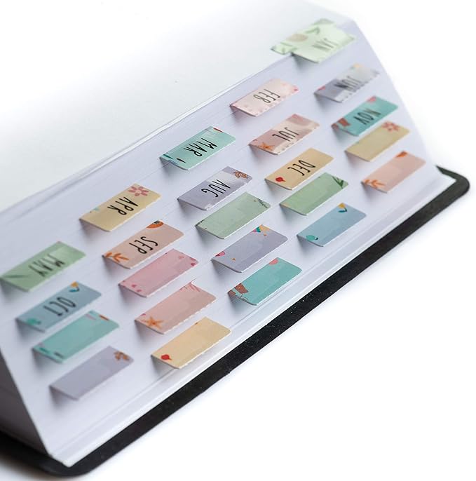 DiverseBee Laminated Planner Monthly Tabs, 24 Peel and Stick Tabs for Notebooks (12 Month Tabs and 12 Blank Tabs), Calendar Monthly Tab Stickers/Dividers (Assorted), Medium