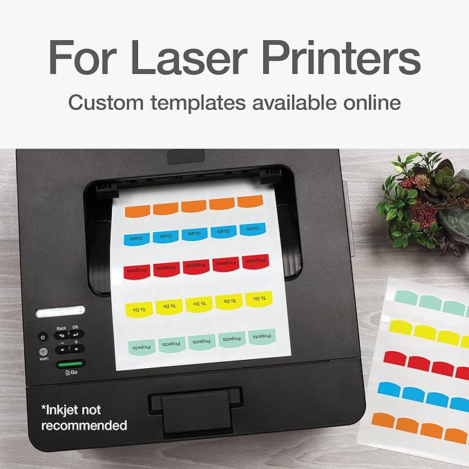 Redi-Tag Laser Printable Tabs, Permanent Index Tabs, Customizable Adhesive Labels, 5 Assorted Colors: Yellow, Red, Blue, Green, Orange, 1.125" x 1.25", 375 Per Pack (B39020)