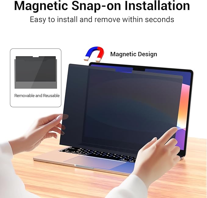 Gopupu Magnetic Privacy Screen Protector MacBook Pro 14 Inch 2021-2025 M1 M2 M3 M4 M5 Pro Max Anti-Blue Light Anti-Scratch Anti-Glare Eye Protection Removable Laptop Screen Filter Privacy Shield A3401