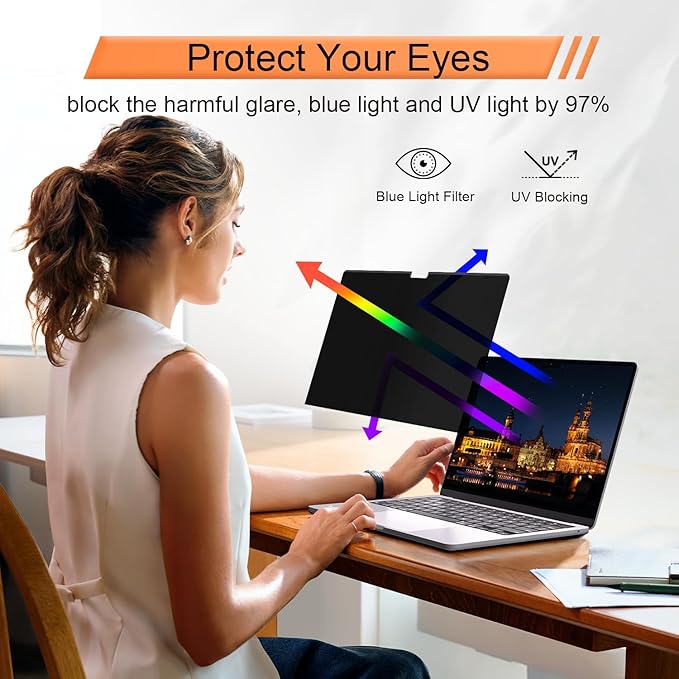 Magnetic 360° Privacy Screen for Macbook Pro 13 Inch (2016-2022, M1, M2) & Air 13 inch (2018-2021, M1), Removable Anti Glare Blue Light Filter, 4 Way Anti Spy Black Protector for Mac 13In Laptop