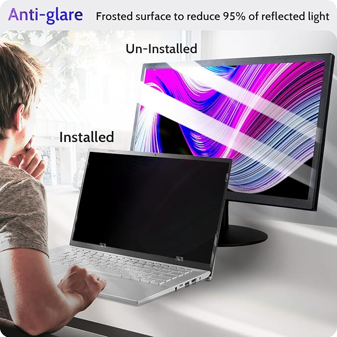Peslv 14 Inch Laptop Privacy Screen Compatible with Lenovo Hp Dell Acer Asus Thinkpad Envy Xps Computer 16:10 Aspect, Removable Anti Glare Blue Light Filter Protector, 14inch Monitor Security Shield