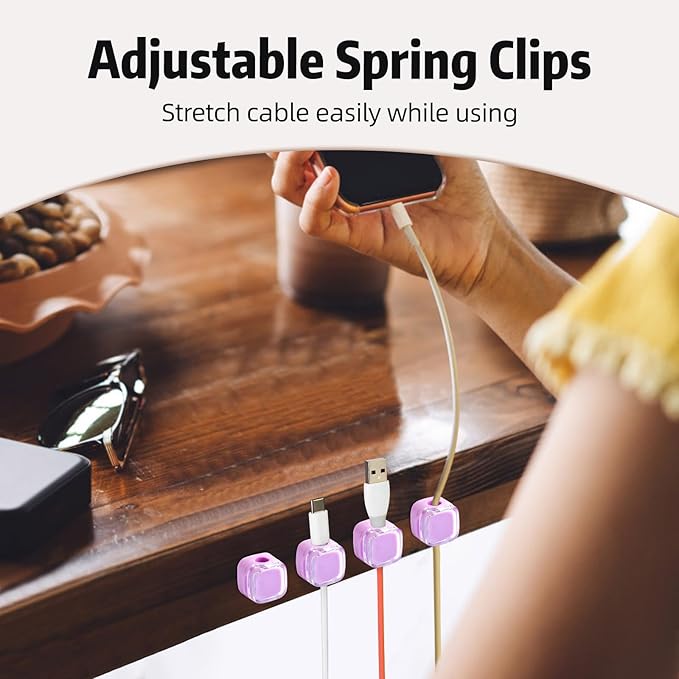 Magnetic Cable Clips Cord Organizer Holder, 6 Pack Adhesive Wire Holder Keeper Organizer USB Charging Cable Storage Holder for Home Office Phone Car Wall Desktop Nightstand Kitchen (Purple)