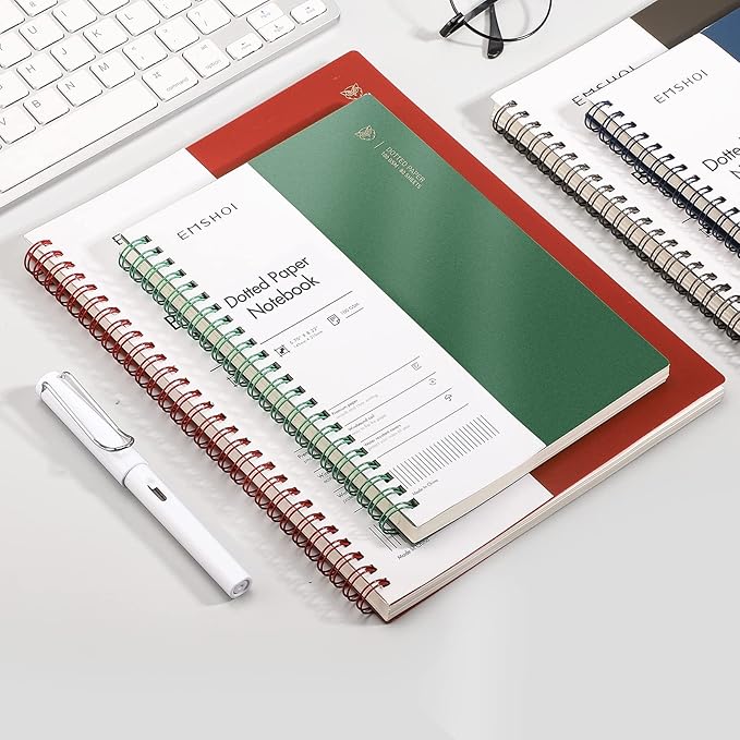 EMSHOI Dotted Journal Spiral Notebook 7.48" x 10.15" - 2 Pack 320 Pages 100gsm Thick Paper, B5 Dot Grid Notebook, Plastic Hardcover Journals for Writing Drawing Women Men Work School Supplies