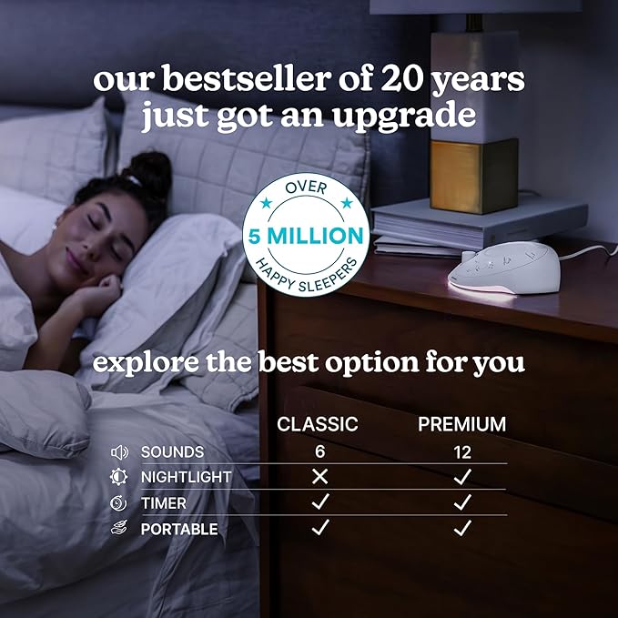 Homedics Sleep Better Portable Sound Machine, Night Light,12 Soothing Sounds Including White Noise, Rain, and Thunderstorm, Ultra-Portable Design, Auto-Off Timer, Ideal for Travel & Baby Sleep