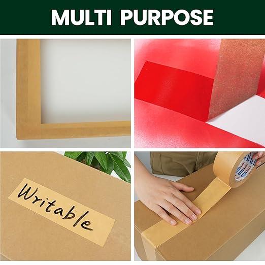 ADHES Kraft Paper Tape, 2 Inch x 44 Yards, 48 Rolls Writable & Uncoated Heavy Duty Paper Tape, Biodegradable Brown Packing Tape for Sealing, Packaging & Moving