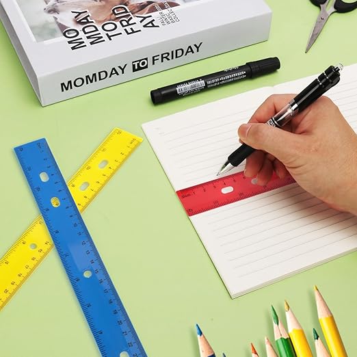 200 Pack 12 Inch Plastic Rulers Bulk, 4 Color Plastic Ruler, Colourful Ruler with Dual-Scale Measurement, Easy to Store, for Home, Office, Practical Use by KUKLIPJIM