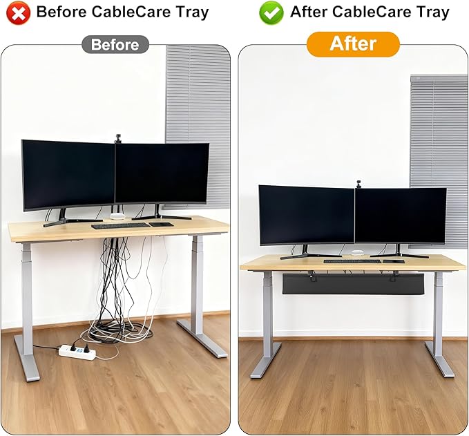 Oxford Cloth Under Desk Cable Management Tray,No-Drill 36" Desk Cable Management Organizer with Clip/Screw Installation,Fabric Cable Management for Home,Office & Gaming Computer(Black)