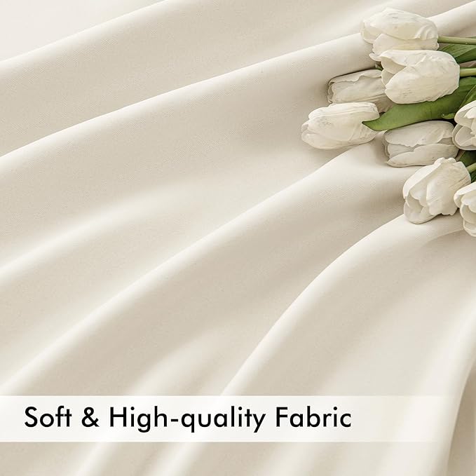 MIULEE Beige White Back Tab Blackout Curtains 90 Inches Long 2 Panels Set