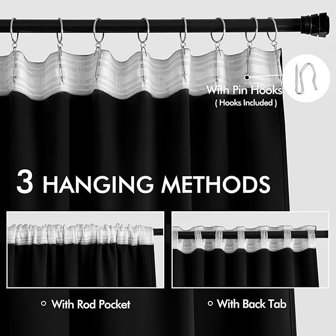 MIULEE Back Tab Blackout Curtains 94 Inch Long 2 Panels Set