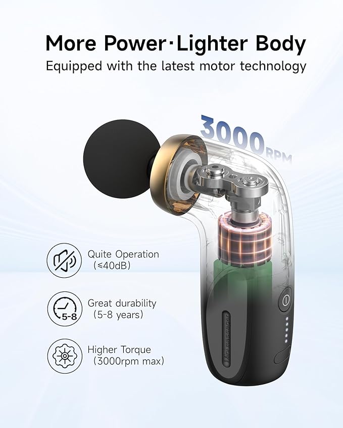HEYCHY A1 Super Mini Massage Gun, Percussion Deep Tissues Muscle Massager, Travel Massage Gun, Compact Sports Massager, Portable Handheld Massager for Office Gifts for Him/Her, Home, Athletes(Black)