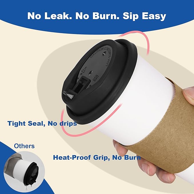 Coolcap 12 oz 500 Pack Coffee Cups with Lids and Sleeves, Straws, Hot Disposable To Go Travel Paper Cups Bulk for Office, Home Coffee Bar Accessories, Chocolate, Cocoa, Beverage (White)