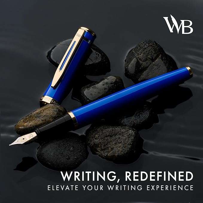 Wordsworth & Black Fountain Pen Set, 18K Gilded Medium Nib, Includes 24 Pack Ink Cartridges, Ink Refill Converter & Gift Pouch, Gold Finish, Calligraphy, [Imperial Blue], Perfect for Men & Women…