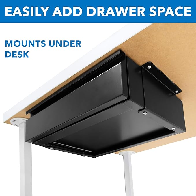 Mount-It! Under Desk Pull-Out Drawer Kit with Smooth Sliding Track | Office Storage Organizer | Mounts to Desktops Tables and Workbenches Over 0.71 Inches Thick | Matte Black