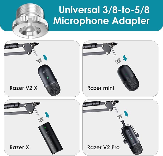 Mic Boom Arm for Razer Seiren V2 X Microphone - Adjustable Mic Arm Compatible with Razer Seiren V2 Pro, Seiren Mini and Seiren X, Mic Stand Great for Streaming, Gaming, Podcast by YOUSHARES