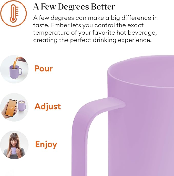 Ember Temperature Control 14oz Smart Mug 2, App-Controlled and Rechargeable Heated Coffee Cup Warmer with Intelligent LED Display, Lavender.