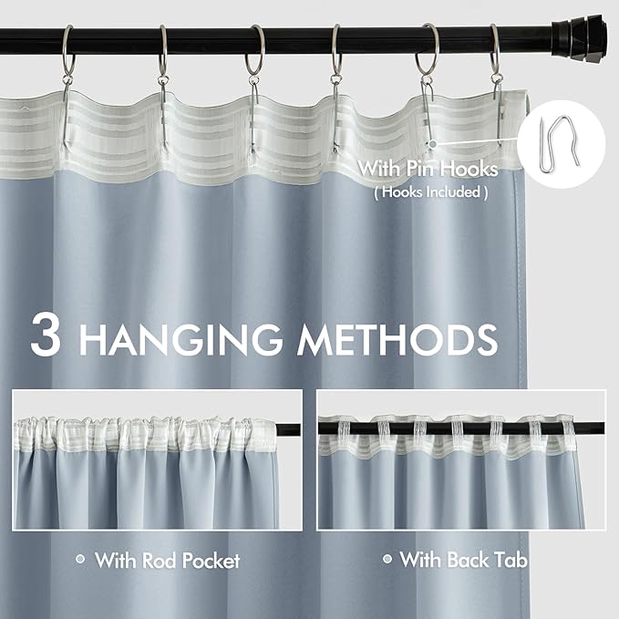 MIULEE Light Blue Back Tab Blackout Curtains 90 Inches Long 2 Panels Set