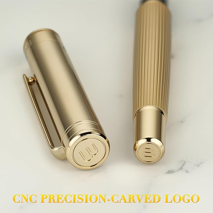 BEILUNER Lighthouse Series Rollerball Pen, 24K Gold Finish Pen Body, Exquisite Vertical Lines, Schneider 850 Refill, Nice Pen Gift Set for Men & Women, Office, Executive and Fancy Designer Pens (Gold)