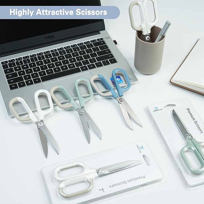 Blue Office Scissors with Comfort-Grip Handles, Sharp Craft Scissors for DIY Art, Sewing, Fabric, Student, Teacher, and Home Use(7", Blue-2Pack)