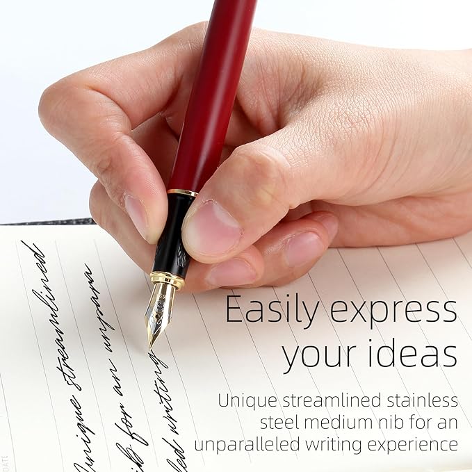 Zalantan Fountain pen, luxury pen, Nice pen gift, pure copper heavy feel Office Executive Pen Smooth Writing Pens for Men Funcy Pens with Gift Case 10 black ink cartridges (Black)