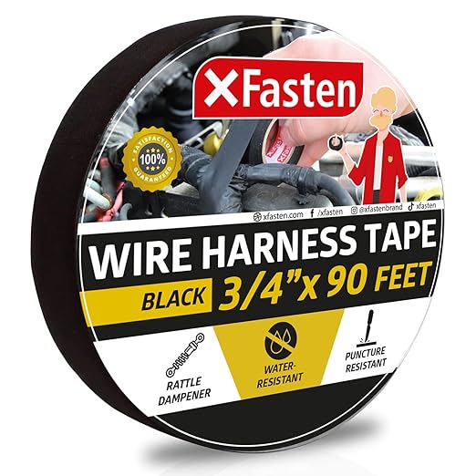 XFasten Wire Harness Tape, 3/4-Inch x 90 Feet, High Temp Wiring Loom Harness, Self-Adhesive Felt Cloth Electrical Tape for Automotive Engines, Noise Dampening, and Cable Protection