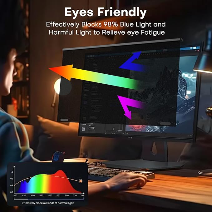 OMOTON Computer Privacy Screen for 24 Inch 16:9 Aspect Ratio Computer Monitor, Magnetic Privacy Eye Protection Anti Glare Blue Light Shield Filter, Hanging Removable Anti-Scratch Protector Film