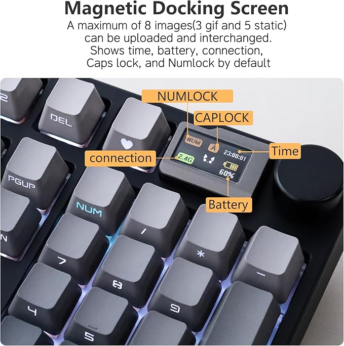 NJ98 Wireless Custom Mechanical Keyboard with Screen Knob 96% Hot Swappable RGB Keyboard Mac Windows (Pale Green, Brass Plate-Box Deep Sea)