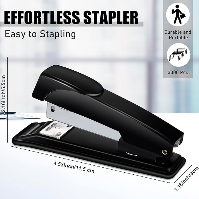 Thenshop 6 Pcs Desk Staplers Tape Dispensers Sets Black Staplers for Desktop Office with Standard Staples Black Holder with White Tape for Office School