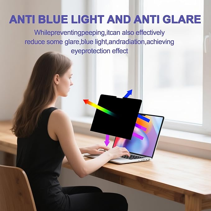 Halloive 360° Privacy Screen Protector for Macbook Air 13.6/13 Inch (2022-2025, M2, M3，M4), Privacy Screen Filter for Macbook Air 13.6 Inch, Anti-Spy/Anti Fingerprint/Anti Blue Light/Anti Glare