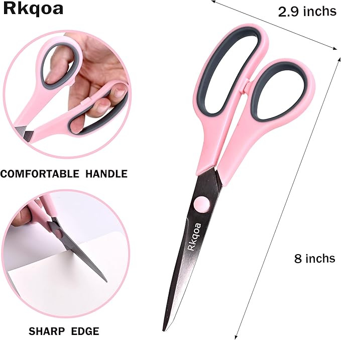 Scissors Set of 24-Pack, Rkqoa 8" All Purpose Pure Black Scissors - Thick Sharp Shears for Office School Sewing Craft Supplies, Classroom Must have, High/Middle School Student Teacher Scissor Bulk