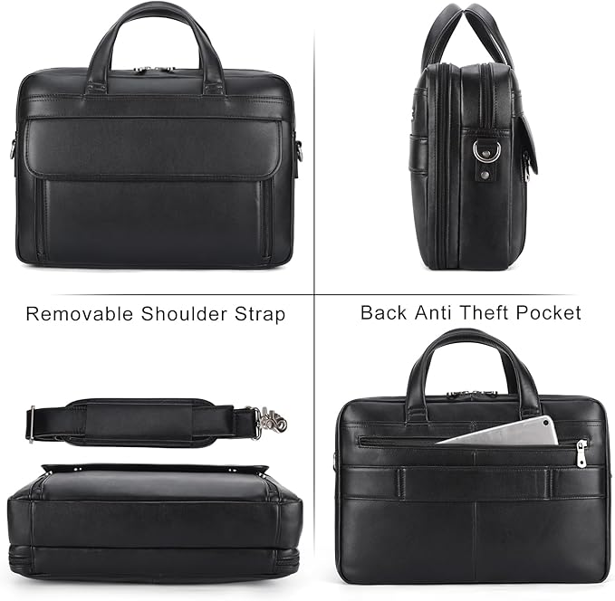 Masa Kawa Leather Briefcase for Men 15.6", 17" Laptop Computer Case Business Travel Work Messenger Cross Body Shoulder Bag