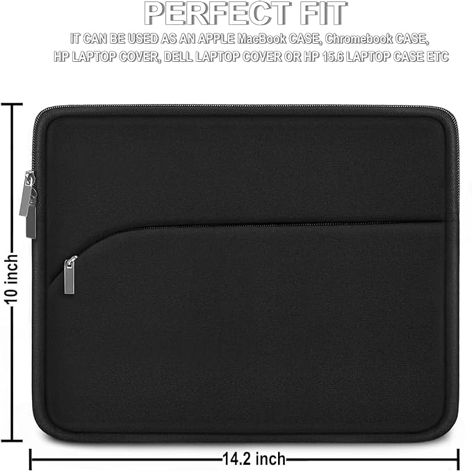Laptop Case 14 inch, Slim Portable Monitor Protective Cover with Front Pocket, Traveling Computer Carrying Bag Laptop Sleeve Compatible for MacBook Air/Pro, HP, Dell, Lenovo, Acer, Black