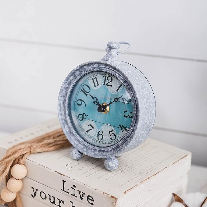 NIKKY HOME Vintage Coastal Beach Blue Table Clock Home Decor for Kitchen, Bathroom, Living Room, Bedroom, Office