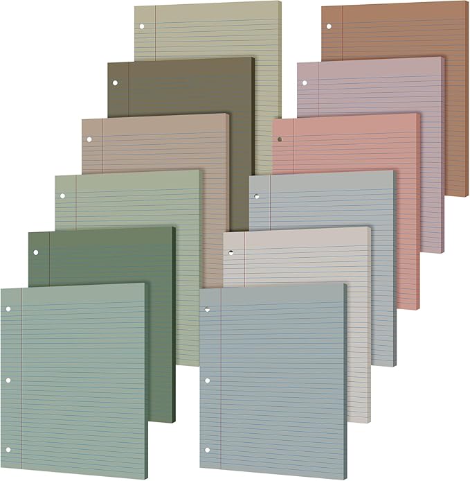PerKoop 600 Sheets Colored Loose Leaf Paper 8.5" x 11" college ruled Lined 3 Hole Punched notebook Filler Paper for 3 Ring Binders Office School Supplies (Morandi Colors)