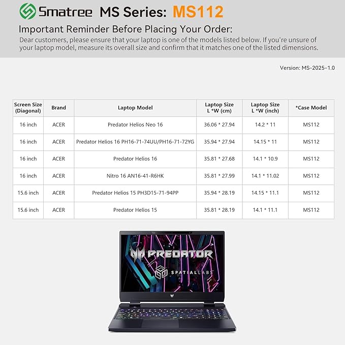 Smatree MS112 Hard EVA Protective Case with Stand Compatible for 16 inch Acer Predator Helios 16/Neo 16 Gaming Laptop,for Nitro 16 AN16-41-R6HK,15.6inch Predator Helios 3D 15 Spatiallabs, Green