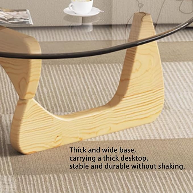 EASYSOUL Modern Glass Coffee Table, 32.68" D x 22.44" W x 15.75" H, Abstract Round Tea Tables for Living Room Home Office Industrial Cocktail Tables (Log-Clear Glass, 32.68")